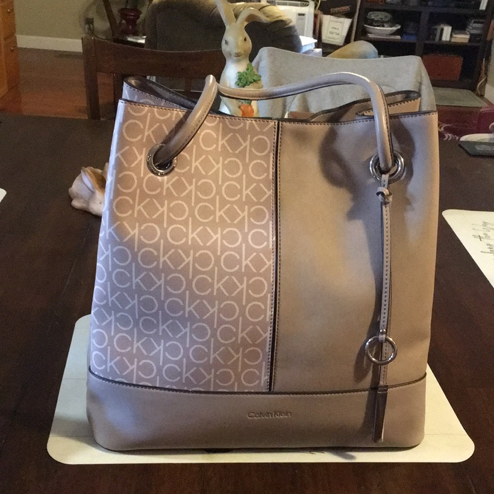 Calvin Klein Taupe Logo Tote Bag